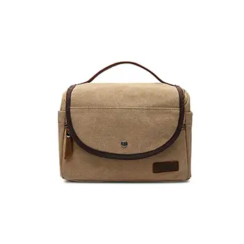 Khaki Canvas Wash Fashionable Wholesale Best Leather Make Up Pouches Bag 